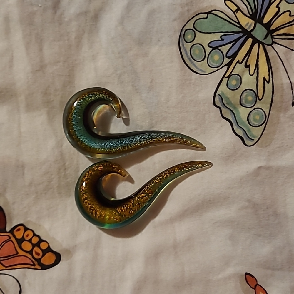 GORGEOUS 😍 Glass Ear Hangers, Dichroic Glass, about 3/4 in.💀🤍